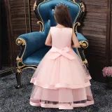Toddler Girl Embroidered Jewelry Flower Bowknot Two Layers Lace Tutu  Party Gown Dresses