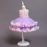 Girl Rainbow Tutu Flower Princess Sleeveless Dresses Two Layers Gown Dress