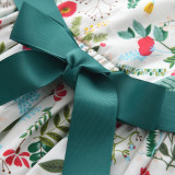 Girls Prints Flowers Green Bow Belt Summer Sleeveless Dress