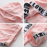 Girl Love Letter Hooded Long Sleeve Sweatshirt and Sports Pants Pink Set Outfit