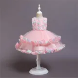 Girl Rainbow Tutu Flower Princess Sleeveless Dresses Two Layers Gown Dress