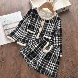 Girl Plaid Cardigan Long Sleeve Coat and Shorts Set Outfit