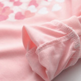 Girl Pink Heart Ruffle Long Sleeve Sweatshirt and Casual Pants Set Outfit