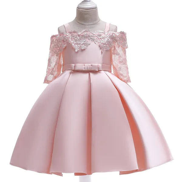 Girl Lace Flower Off The Shoulder Hollowed-Out Princess Gown Dresses
