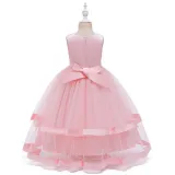 Toddler Girl Embroidered Jewelry Flower Bowknot Two Layers Lace Tutu  Party Gown Dresses