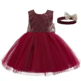 Toddler Girl Sequins Bowknot Princess Baby Party Gown Dress With Hair Band