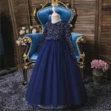 Girl Sequins Long Sleeve Bowknot Tutu Maxi Long Sleevs Gown Dresses