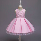 Toddler Girl Embroidered Jewelry Flower Tutu Bowknot Party Gown Dresses