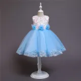 Girl Pearls Tutu Floral Embroidered Bowknot Tutu Gown Dresses