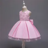 Toddler Girl Embroidered Jewelry Flower Tutu Bowknot Party Gown Dresses