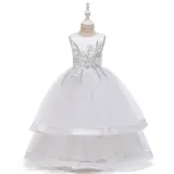 Toddler Girl Embroidered Jewelry Flower Bowknot Two Layers Lace Tutu  Party Gown Dresses