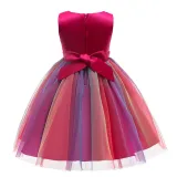 Girl Sequins Flower Belt Rainbow Tutu Gauze Princess Gown Dress