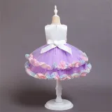Girl Rainbow Tutu Flower Princess Sleeveless Dresses Two Layers Gown Dress