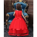 Toddler Girl Embroidered Jewelry Flower Bowknot Two Layers Lace Tutu  Party Gown Dresses