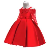Girl Lace Flower Off The Shoulder Hollowed-Out Princess Gown Dresses