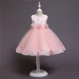 Girl Pearls Tutu Floral Embroidered Bowknot Tutu Gown Dresses