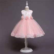 Girl Pearls Tutu Floral Embroidered Bowknot Tutu Gown Dresses