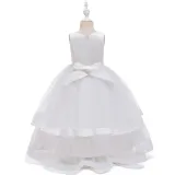 Toddler Girl Embroidered Jewelry Flower Bowknot Two Layers Lace Tutu  Party Gown Dresses