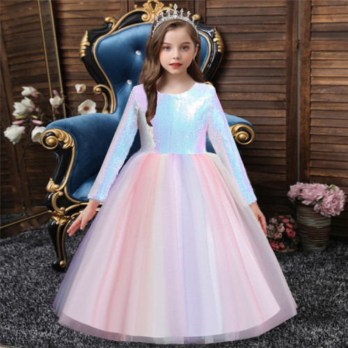 Girl White Sequins Tutu Princess Bowknot Party Gown Dresses
