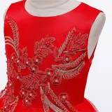 Toddler Girl Embroidered Jewelry Flower Bowknot Two Layers Lace Tutu  Party Gown Dresses