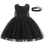 Toddler Girl Sequins Bowknot Princess Baby Party Gown Dress With Hair Band