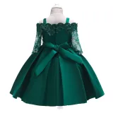 Girl Lace Flower Off The Shoulder Hollowed-Out Princess Gown Dresses