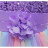 Girl Sequins Flower Belt Rainbow Tutu Gauze Princess Gown Dress
