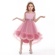 Girl Tutu Flowers Sequins Bowknot Trailing Gown Dresses