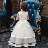 Toddler Girl Embroidered Jewelry Flower Bowknot Two Layers Lace Tutu  Party Gown Dresses