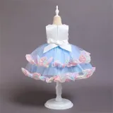 Girl Rainbow Tutu Flower Princess Sleeveless Dresses Two Layers Gown Dress