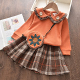 Girl Ruffle Embroidery Long Sleeve Sweatershirt and Pleated Skirt Clothes Set Outfit