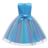 Girl Sequins Flower Belt Rainbow Tutu Gauze Princess Gown Dress