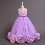 Girl Tutu Rainbow Flowers Princess Party Gown Maxi Dresses