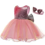 Toddler Girl Rainbow Sequins Tutu Princess Gown Dress With Hair Band