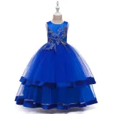 Toddler Girl Embroidered Jewelry Flower Bowknot Two Layers Lace Tutu  Party Gown Dresses