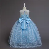 Girl Mesh Floral Embroidered Bowknot Party Maxi Gown Dresses