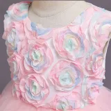Girl Rainbow Tutu Flower Princess Sleeveless Dresses Two Layers Gown Dress