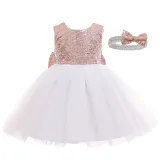Toddler Girl Sequins Bowknot Princess Baby Party Gown Dress With Hair Band
