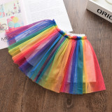 Girls Cat Balloon T-shirt and Rainbow Tutu Skirt Two-Piece Outfit