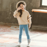 Girls Lace Long sleeve Sweater and Blue Jeans Two-Piece Outfits