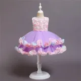 Girl Rainbow Tutu Flower Princess Sleeveless Dresses Two Layers Gown Dress