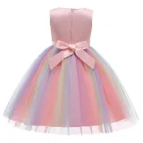 Girl Sequins Flower Belt Rainbow Tutu Gauze Princess Gown Dress