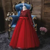 Girl Sequins Long Sleeve Bowknot Tutu Maxi Long Sleevs Gown Dresses
