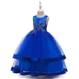 Toddler Girl Embroidered Jewelry Flower Bowknot Two Layers Lace Tutu  Party Gown Dresses