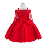Girl Lace Flower Off The Shoulder Hollowed-Out Princess Gown Dresses