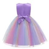 Girl Sequins Flower Belt Rainbow Tutu Gauze Princess Gown Dress
