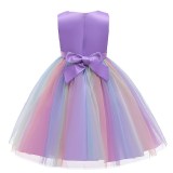 Girl Sequins Flower Belt Rainbow Tutu Gauze Princess Gown Dress