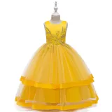 Toddler Girl Embroidered Jewelry Flower Bowknot Two Layers Lace Tutu  Party Gown Dresses
