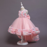 Girl Rainbow Tutu Flowers Bowknot Trailing Princess Gown Party Dresses