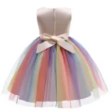 Girl Sequins Flower Belt Rainbow Tutu Gauze Princess Gown Dress